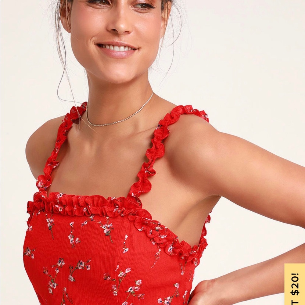 Lulu’s In the Garden Red Floral Print Skater Dress